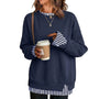 Women Crew Neck Fake Two Piece Striped Patchwork Drop Shoulder Oversized Sweatshirt
