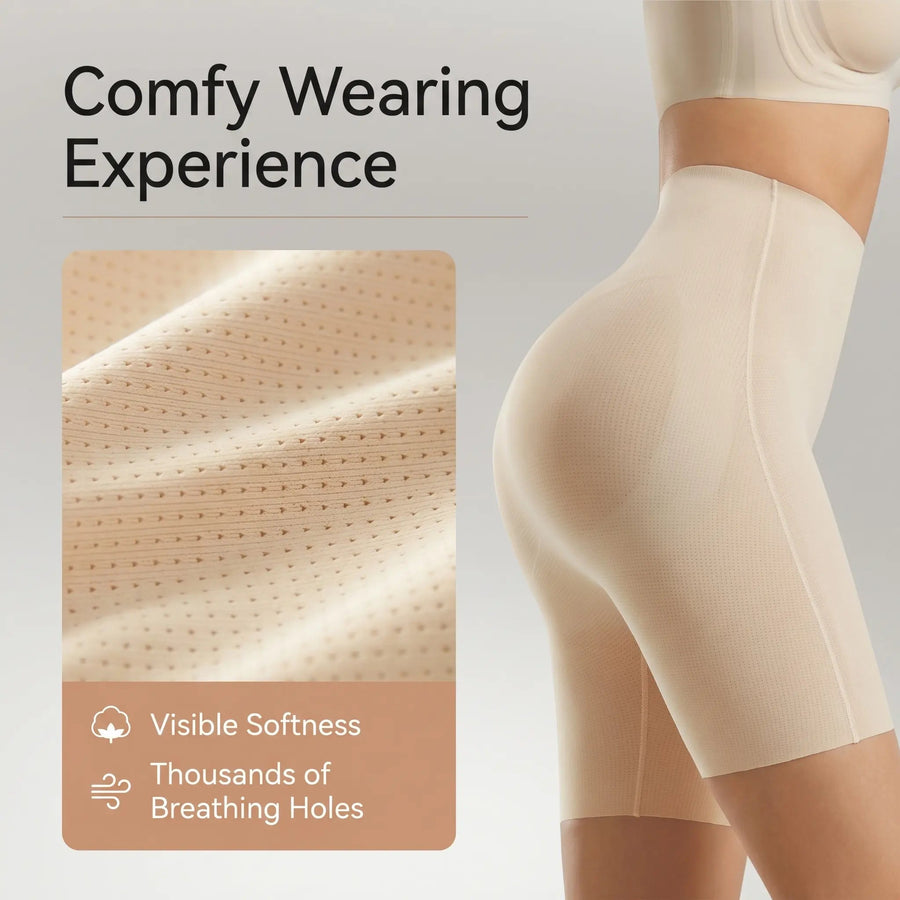 Shapewear shorts construction with hidden steel bones butt lifting bands seamless edges and gusset