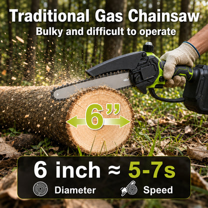 🌿 6-Inch Cordless Mini Chainsaw – Brushless 900W Pruning Saw with 2 Batteries