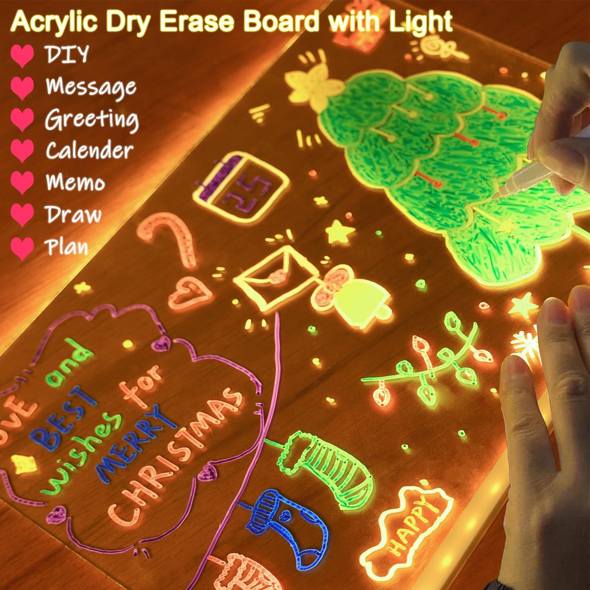 🎅The perfect gift for this Christmas🎁Creative Rewritable Acrylic LED Message Board 🎨 (set come with 7 Pens) by mysite
